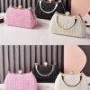 Women's Pearl Beaded Evening Clutch Bag with Gold Handle,