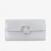 Women's White Satin Clutch with Rhinestone Buckle - Elegant