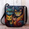 Artistic Cat Print Crossbody Bag – Vibrant Abstract Design