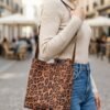 70Pcs Women's Suede-Like Faux Leather Tote with Leopard print
