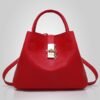Women's Red Faux Leather Handbag with Gold Lock and Chain