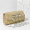 Blue Glitter Clutch Purse with Rhinestone Bow Accent, Elegant