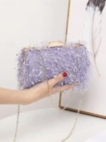 Women's Chic Feathered Evening Clutch with Chain Strap, - Image 3