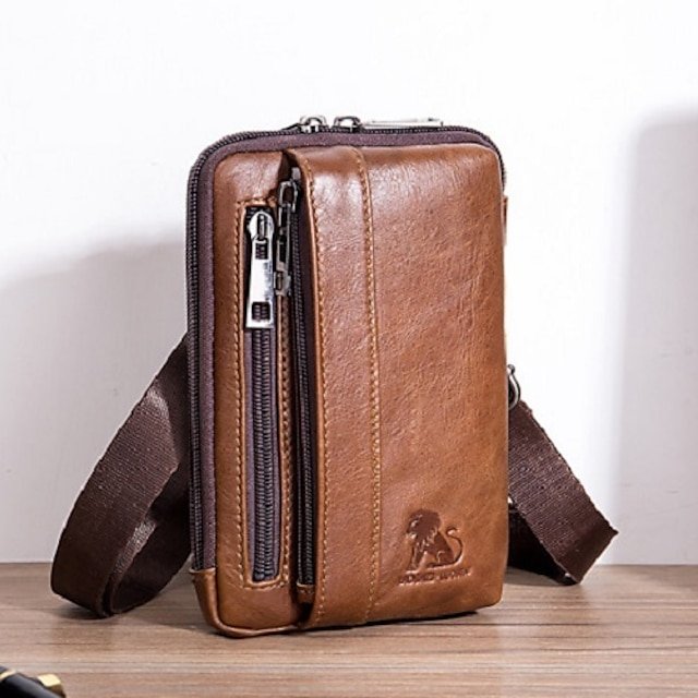udla1595827749954 Sleek Brown Leather Vertical Sling Bag - Compact Men's - Image 1