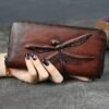 Women's Vintage Brown Leather Wallet with Embossed