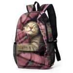 Large Capacity Animal Cat Print Backpack with Red Plaid Design - Image 6