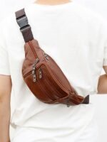 Men's Genuine Leather Waist Bag – Multi-Pocket Crossbody