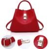 Women's Red Faux Leather Handbag with Gold Lock and Chain