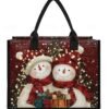 Women's Christmas Snowman Print Tote Bag, Large Capacity