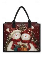 Women's Christmas Snowman Print Tote Bag, Large Capacity - Image 16