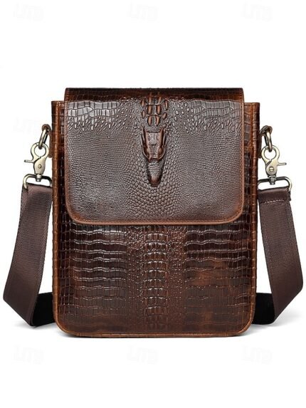 Men's Luxury Crocodile Embossed Leather Satchel -