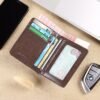 Men's Brown RFID Blocking Leather Bifold Wallet with ID
