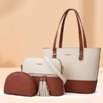 Elegant women's stylish two-tone patchwork handbag set with