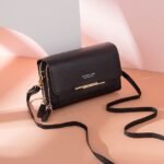 Women's Black Crossbody Wallet Bag with Gold Accents and - Image 14