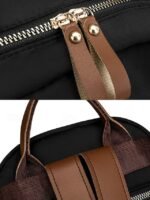 Women's Khaki Waterproof Nylon Backpack with Multi Zipper - Image 9