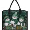 Women's Christmas Snowman Print Tote Bag, Large Capacity