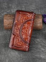 Handmade leather continental wallet with elegant mandala pattern - Image 11