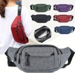 Unisex Multi-Pocket Canvas Crossbody Waist Bag, Adjustable Belt