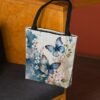 Women's Butterfly Print Canvas Tote Bag with Floral Design,