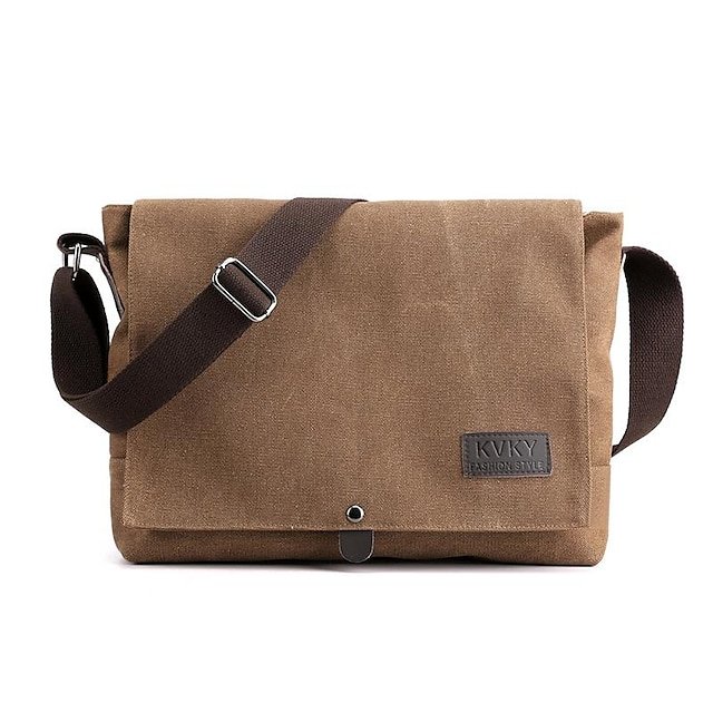 yagfer1658457193912 Men's Brown Canvas Messenger Bag with Adjustable Shoulder - Image 1