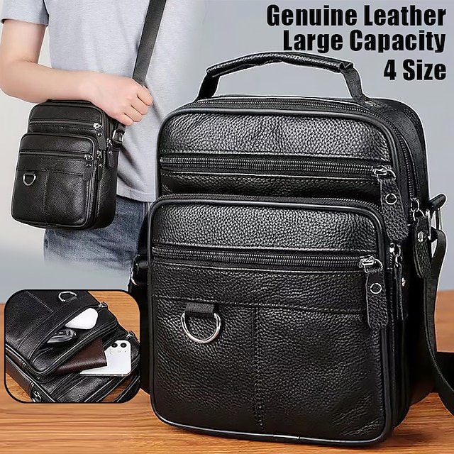 yamxsg1696580811770 Men's Black Leather Crossbody Messenger Bag – - Image 1