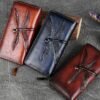 Women's Vintage Brown Leather Wallet with Embossed