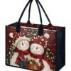 Women's Christmas Snowman Print Tote Bag, Large Capacity