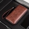 Men's Faux Leather Zipper Wallet with Multiple Card Slots