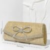 Blue Glitter Clutch Purse with Rhinestone Bow Accent, Elegant
